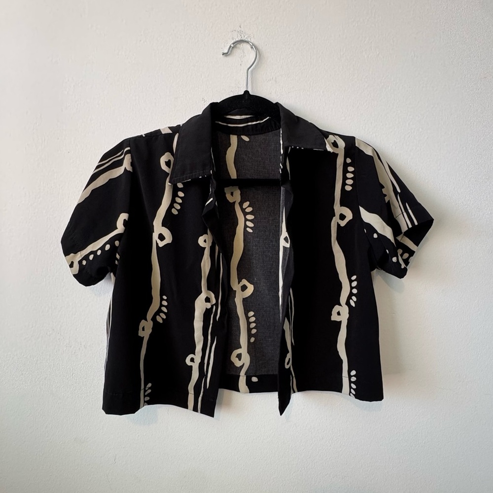 Handmade Black and Cream Short Sleeve Shirt